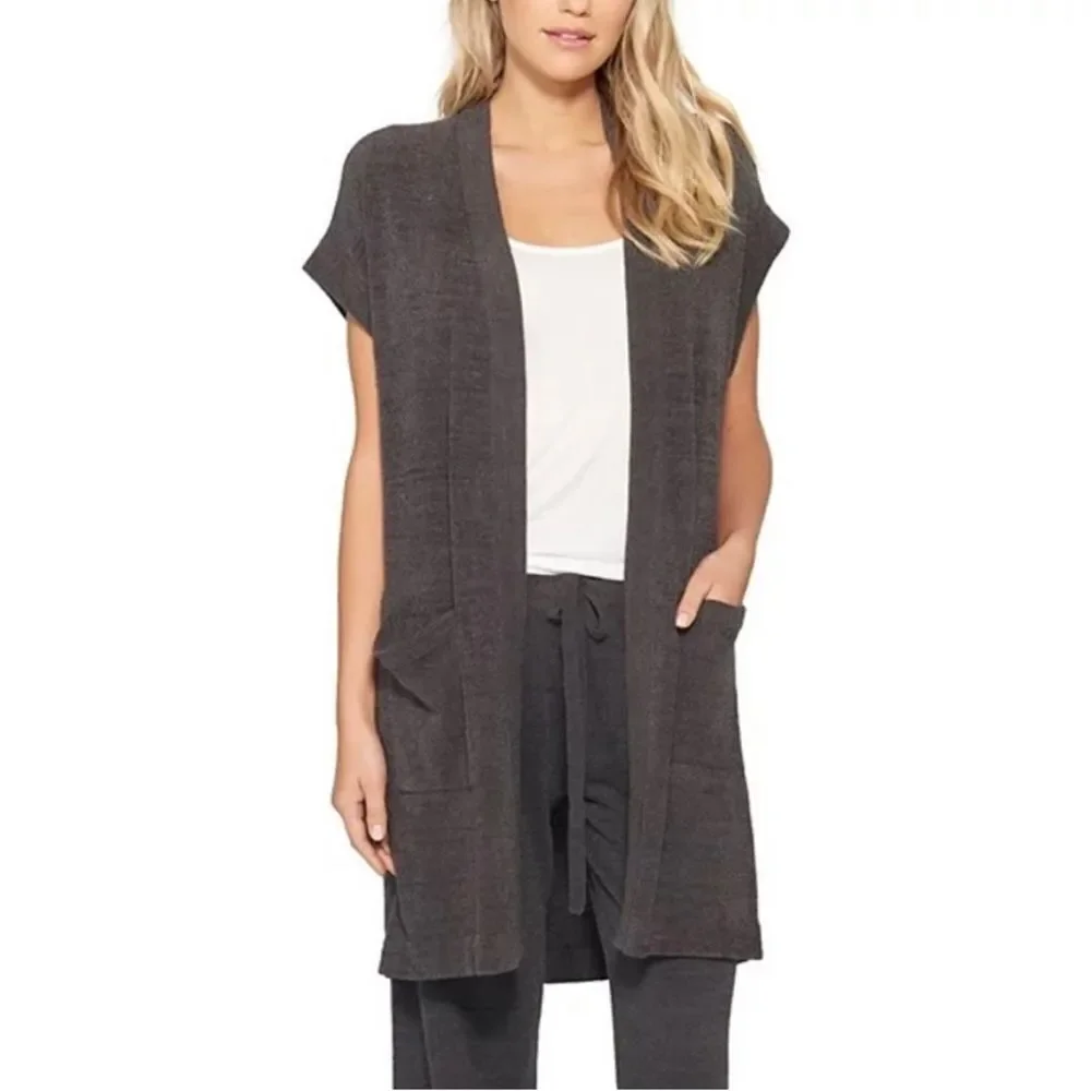 Barefoot dreams NWT cozychic ultra lite sleeveless long cardi carbon size M